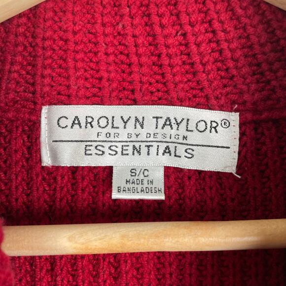 90s Vintage Carolyn Taylor Chunky Full Zip Cardigan Sweater Striped Red Black S - Picture 6 of 16